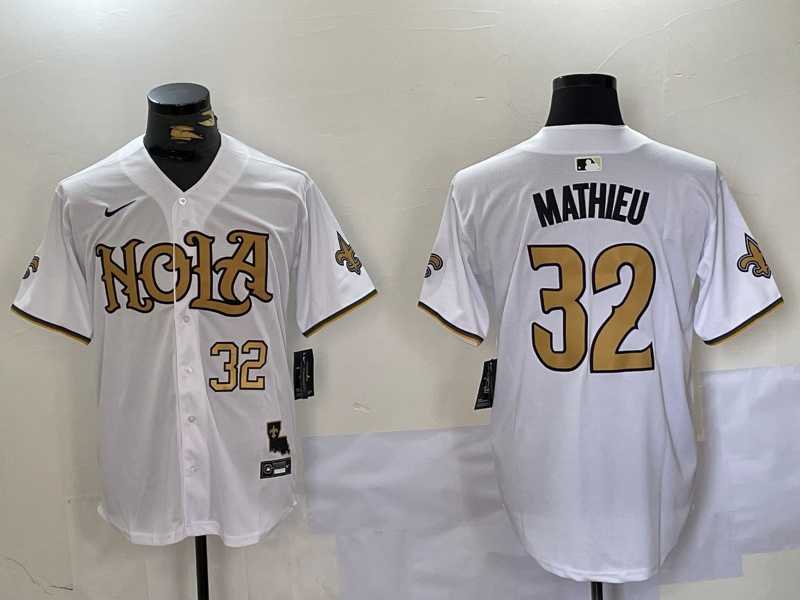Men%27s New Orleans Saints #32 Tyrann Mathieu White Cool Base Stitched Baseball Jerseys